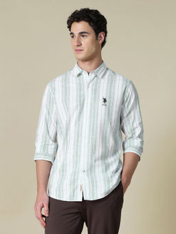 U.S. Polo Assn. Denim Co. - Green Cotton Stripes Full Sleeves Shirt
