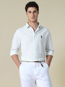 U.S. Polo Assn. Denim Co. - Green Cotton Stripes Full Sleeves Shirt