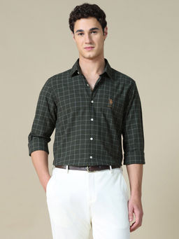 U.S. Polo Assn. Denim Co. - Green Cotton Checks Full Sleeves Shirt
