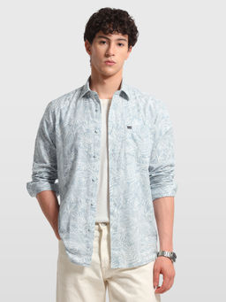 Arrow Sports - Blue Cotton Satin Floral Full Sleeves Shirt