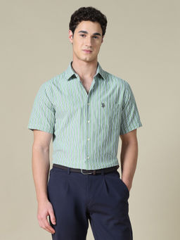 U.S. POLO ASSN. - Green Cotton Stripes Half Sleeves Shirt
