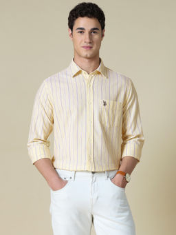 U.S. POLO ASSN. - Yellow Cotton Stripes Full Sleeves Shirt