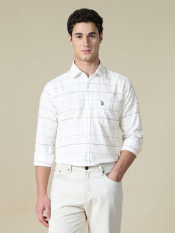 U.S. POLO ASSN. - Beige Cotton Checks Full Sleeves Shirt
