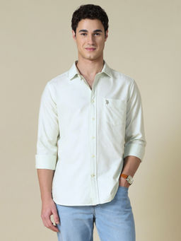 U.S. POLO ASSN. - Green Cotton Solid/Plain Full Sleeves Shirt