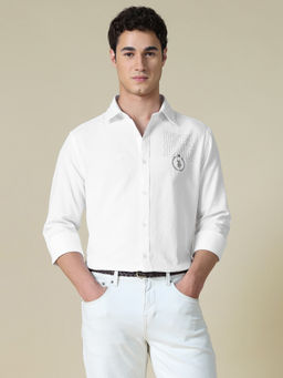 U.S. POLO ASSN. - White Cotton Solid/Plain Full Sleeves Shirt