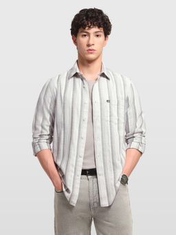 Arrow Sports - White Cotton Stripes Full Sleeves Shirt
