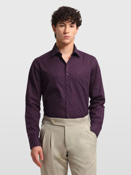 Arrow - Burgundy Cotton Self Design Full Sleeves Shirt