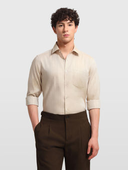 Arrow - Beige Cotton Solid/Plain Full Sleeves Shirt