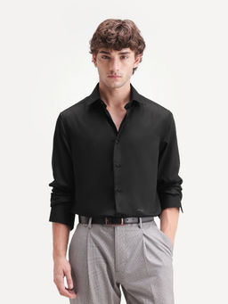Rare Rabbit - Black Polyester Blend Solid/Plain Full Sleeves Shirt