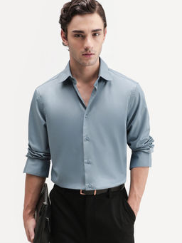 Rare Rabbit - Teal Polyester Blend Solid/Plain Full Sleeves Shirt