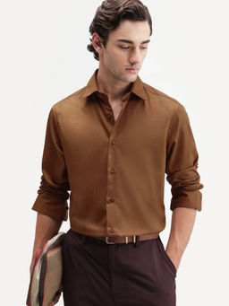 Rare Rabbit - Brown Polyester Blend Solid/Plain Full Sleeves Shirt