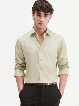 Rare Rabbit - Green Polyester Blend Solid/Plain Full Sleeves Shirt