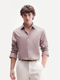 Rare Rabbit - Mauve Polyester Blend Solid/Plain Full Sleeves Shirt
