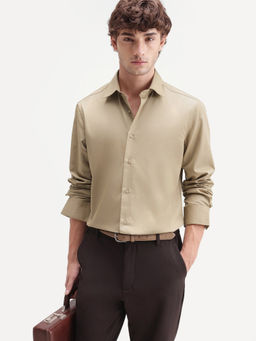 Rare Rabbit - Mustard Polyester Blend Solid/Plain Full Sleeves Shirt