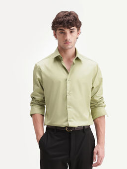 Rare Rabbit - Green Polyester Blend Solid/Plain Full Sleeves Shirt