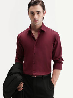 Rare Rabbit - Maroon Polyester Blend Solid/Plain Full Sleeves Shirt