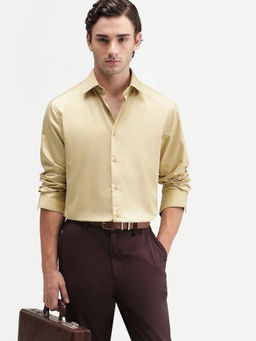 Rare Rabbit - Mustard Polyester Blend Solid/Plain Full Sleeves Shirt