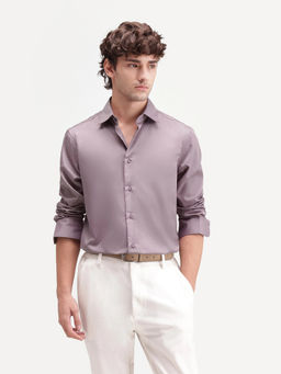 Rare Rabbit - Mauve Polyester Blend Solid/Plain Full Sleeves Shirt