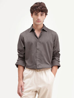Rare Rabbit - Brown Polyester Blend Solid/Plain Full Sleeves Shirt