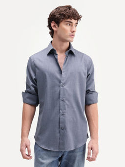 Rare Rabbit - Blue Polyester Blend Solid/Plain Full Sleeves Shirt