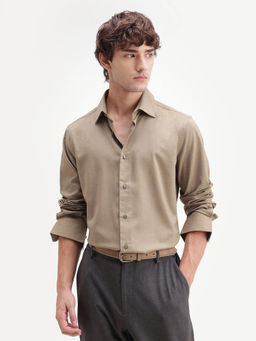 Rare Rabbit - Khaki Polyester Blend Solid/Plain Full Sleeves Shirt