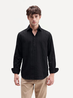 Rare Rabbit - Black Cotton Stripes Full Sleeves Shirt