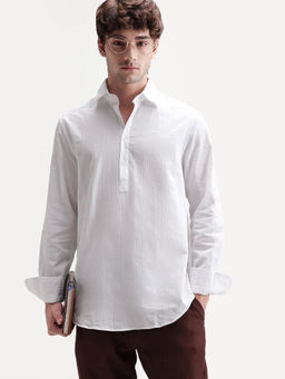 Rare Rabbit - White Cotton Stripes Full Sleeves Shirt