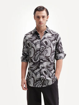 Rare Rabbit - Grey Viscose Paisley Full Sleeves Shirt