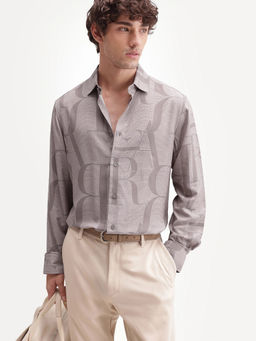 Rare Rabbit - Grey Viscose Typography Full Sleeves Shirt