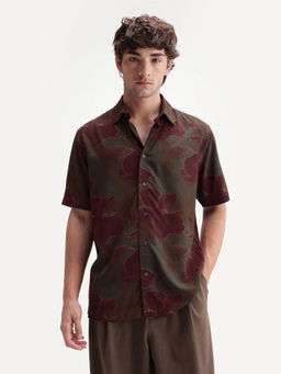 Rare Rabbit - Olive Viscose Printed Half Sleeves Shirt