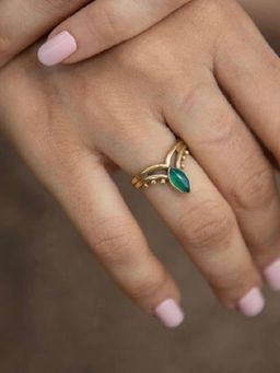 SOUL WORKS - Women Green Stone Brass Plated Ring