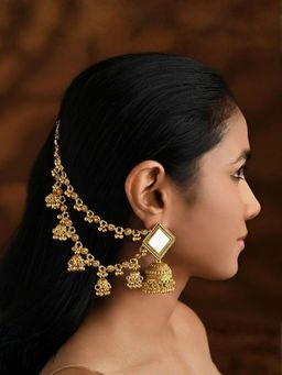 I Jewels - Gold Plated Contemporary Ghungroo Jhumka Ear Chain