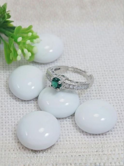I Jewels Silver-Plated Green Stone Studded Adjustable Ring