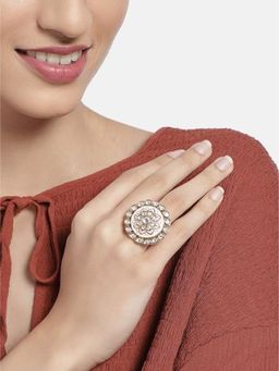 I Jewels - White Stone Gold-Plated Meenakari Adjustable Ring