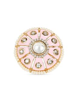 I Jewels - Gold Plated White Stone Traditional Meena Work Ring