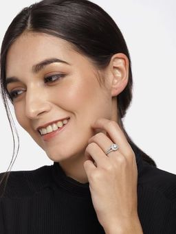 I Jewels - Silver-Plated White Stone Studded Adjustable Ring