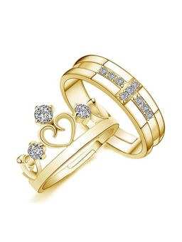 I Jewels - Gold Platinum Plated White Stone Adjustable Couple Rings