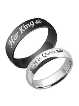 I Jewels - Multicolour Platinum-Plated Couple Rings (Pack of 2)
