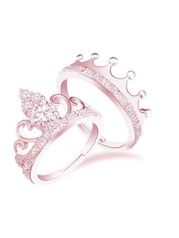 I Jewels - White Stone Rose Gold-Plated Ad-Studded Adjustable Ring (Pack of 2)