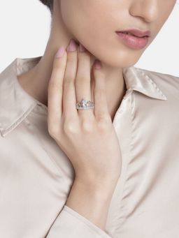 I Jewels - Silver Platinum Plated White Stone Adjustable Couple Rings