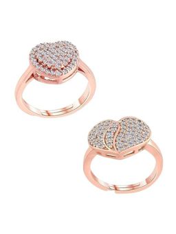 I Jewels - White Stone Rose Gold Plated Elegant Cz American Diamond Adjustable Rings (Pack of 2)
