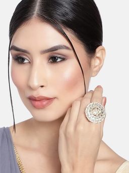 I Jewels - White Stone Gold-Plated Kundan Adjustable Ring
