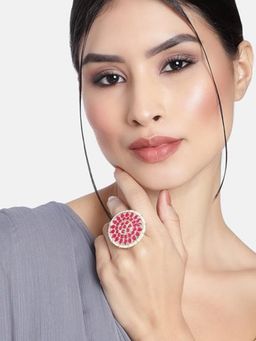 I Jewels - Pink Stone Gold-Plated Kundan Adjustable Ring