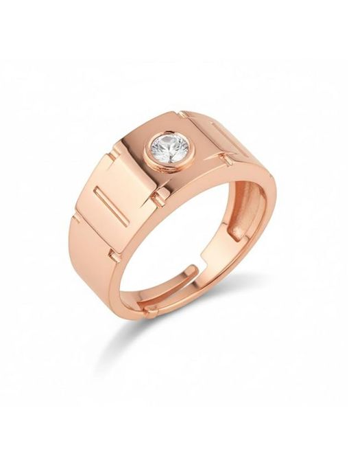 I Jewels White Stone and Rose Gold-Plated Cz-Studded Adjustable Ring
