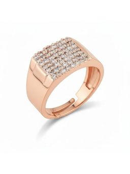 I Jewels - White Stone and Rose Gold-Plated Cz Studded Adjustable Ring