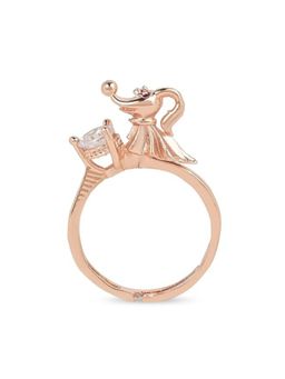 I Jewels - White Stone and Silver-Plated Cz-Studded Adjustable Ring