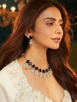 Accessher - Silver-Plated Royal Blue Ad Choker Jewellery Set