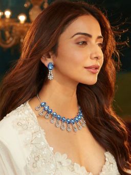 Accessher - Silver-Plated Light Blue Ad Choker Jewellery Set