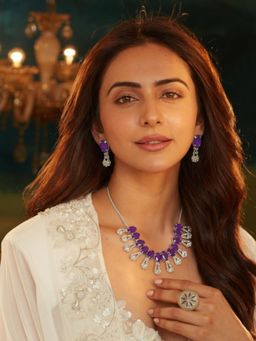 Accessher - Silver-Plated Purple Ad Choker Jewellery Set