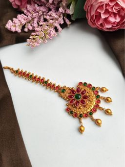 STILEADDA - Gold Plated Multicolour Floral Maang Tikka
